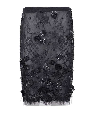 SEMICOUTURE DULCINA BEADED LACE MIDI SKIRT