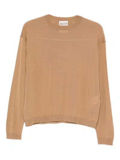 Semicouture Embroidered-logo Top In Neutral