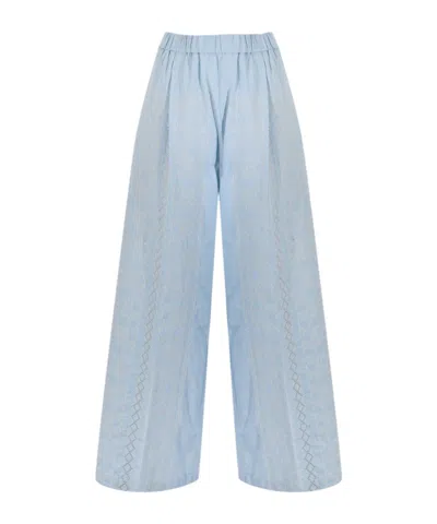 Semicouture Embroidered Wide-leg Pants In Blue