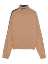 Semicouture Bi-color High Collar Knit Sweater In Wool-cashmere Blend In Nude