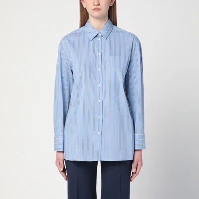 SEMICOUTURE SEMICOUTURE  EMMA BLUE SHIRT WITH LACE DETAIL