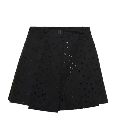 Semicouture English Embroidered Shorts In Black
