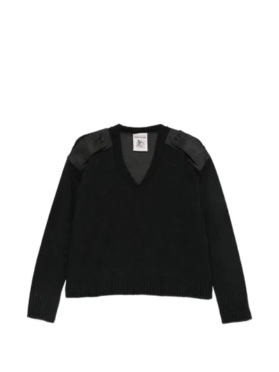 Semicouture Epaulette-detail V-neck Sweater In Black