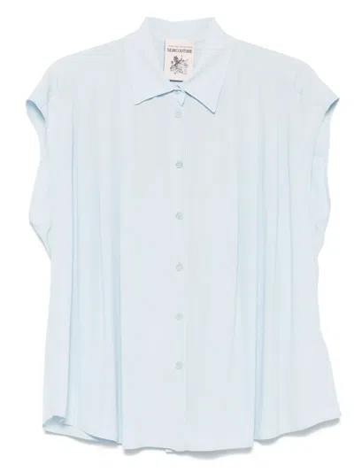 Semicouture Semi Couture Short-sleeve Shirt With Soft Pleating Details In Blue