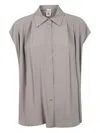 Semicouture Collared Pleated Short Sleeves Shirt In Gray