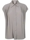 Semicouture Collared Pleated Short Sleeves Shirt In Grey