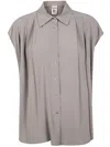 Semicouture Collared Pleated Short Sleeves Shirt In Fog