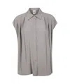 Semicouture Collared Pleated Short Sleeves Shirt In Gray