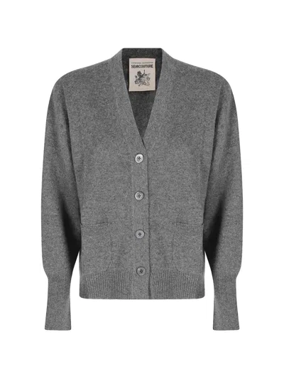 Semicouture Esther V-neck Patch-pocket Cardigan In Gray
