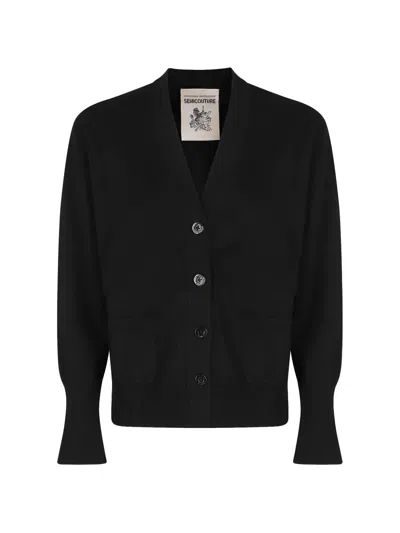 Semicouture Esther V-neck Patch-pocket Cardigan In Multi