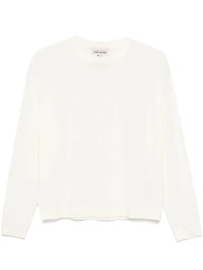 Semicouture Eustachia White Virgin Wool Crewneck Sweater In Beige