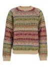 Semicouture Multicolor Knit Crewneck Sweater With Striped Motif In Wool Blend Woman In Brown