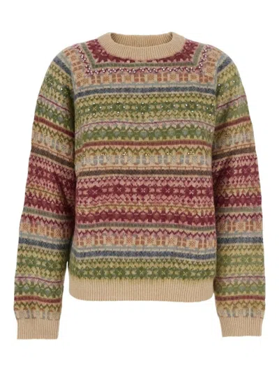 SEMICOUTURE FAIR ISLE PATTERN WOOL BLEND SWEATER