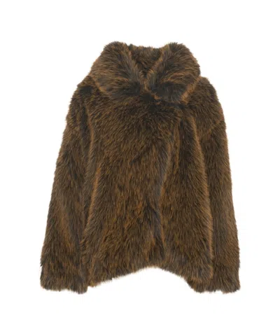 Semicouture Faux Fur Coat In Brown