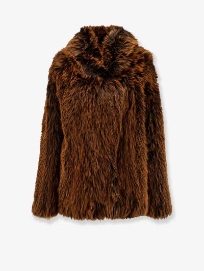 Semicouture Faux Fur Jacket In Brown