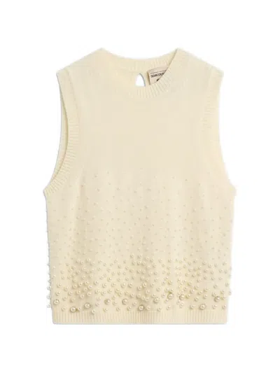 Semicouture Faux-pearl Embellished Knitted Waistcoat In Neutral