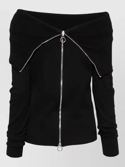 Semicouture Fine-knit Off-shoulder Sweatshirt In Black