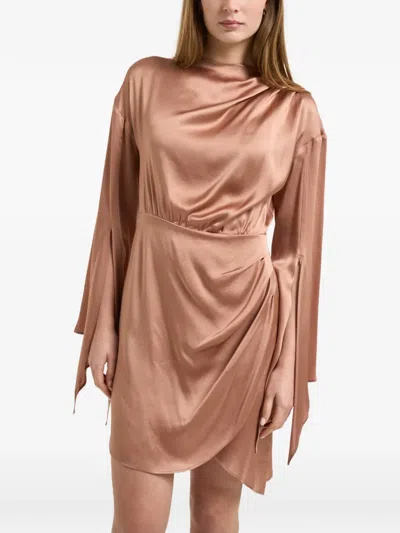 Semicouture Flare-sleeves Draped Mini Dress In Brown