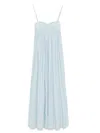 Semicouture Semi Couture Flowing Maxi Dress With Fitted Bodice And Spaghetti Straps In Blue
