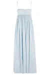 Semicouture Semi Couture Flowing Maxi Dress With Fitted Bodice And Spaghetti Straps In Sky