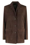 Semicouture Flora In Soft Suede Leather Blazer In Brown