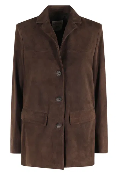 SEMICOUTURE FLORA IN SOFT SUEDE LEATHER BLAZER