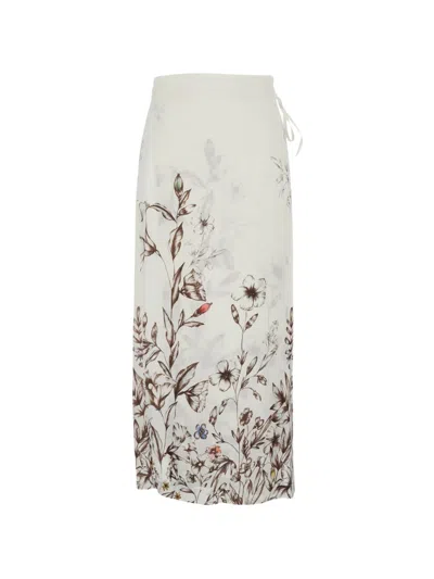 Semicouture Floral-print Drawstring Skirt In White