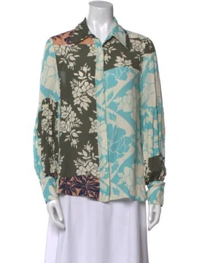 Pre-owned Semicouture Floral Print Long Sleeve Button-up Top In Blue