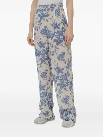 Semicouture Floral-print Trousers In Blue