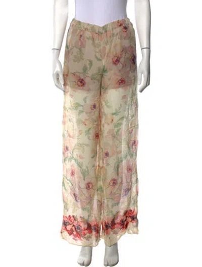Pre-owned Semicouture Floral Print Wide Leg Pants W/ Tags In Neutrals