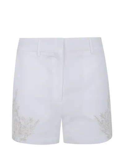 Semicouture Floral-embroidered Linen Shorts In Multi