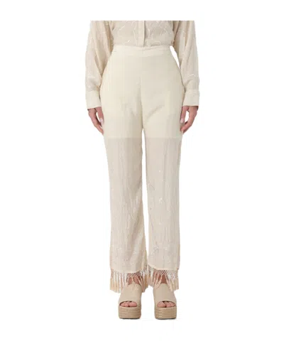 Semicouture Floral-embroidered Straight Trousers In White
