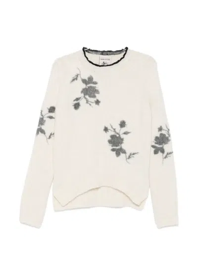 Semicouture Floral-jacquard Crew-neck Sweater In White