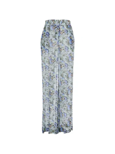 Semicouture Floral-print Palazzo Pants In Blue