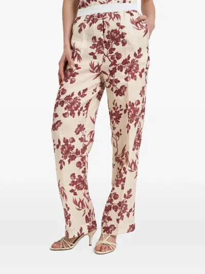 Semicouture Floral-print Straight-leg Trousers In Neutral