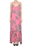 Semicouture Flower Print Crepè Dress In Dark Pink