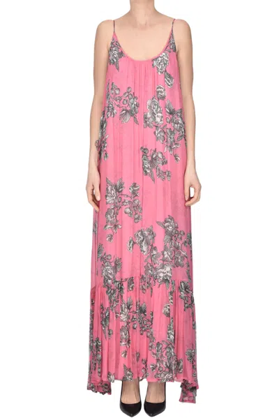 Semicouture Flower Print Crepè Dress In Pink