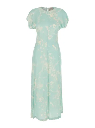 Semicouture Flowing Midi Dress With Floral Print In Green