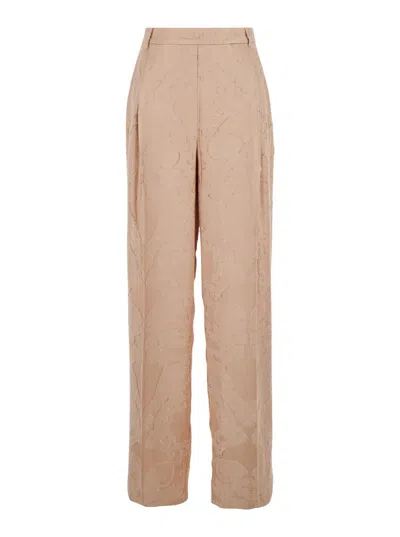 SEMICOUTURE PINK WIDE LEG TROUSERS WITH BAROQUE PRINT IN VISCOSE WOMAN