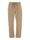 Semicouture Beige Pants With Elastic Waist With Drawstring In Linen Woman In Beige