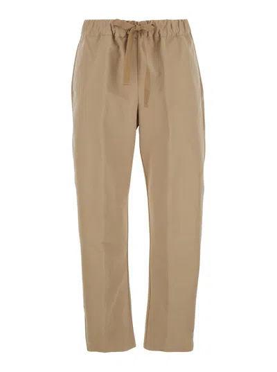 SEMICOUTURE BUDDY BEIGE PANTS WITH DRAWSTRING WAIST IN COTTON WOMEN
