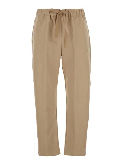 SEMICOUTURE 'BUDDY' BEIGE PANTS WITH DRAWSTRING WAIST