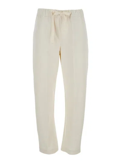 SEMICOUTURE 'BUDDY' WHITE PANTS WITH DRAWSTRING WAIST