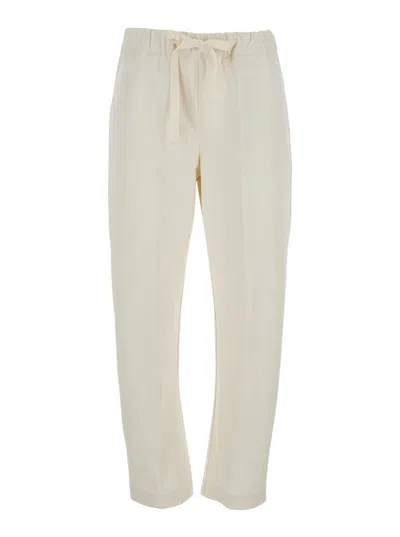 SEMICOUTURE 'BUDDY' WHITE PANTS WITH DRAWSTRING WAIST IN COTTON WOMEN