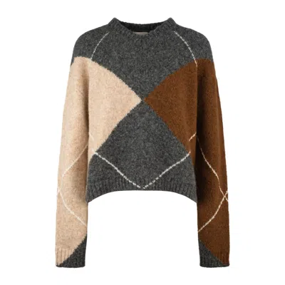 Semicouture Gaston Argyle Sweater In Alpaca Blend In Burgundy