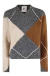 Semicouture Brown Sweater With Round Neck And All-over Argyle Motif In Wool Blend Woman In Gray
