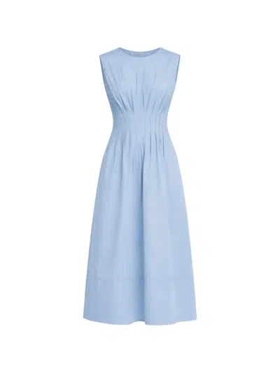 Semicouture Gathered-detail Midi Dress In Blue