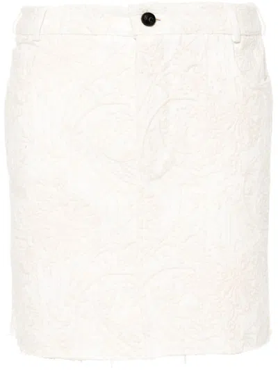 Semicouture Georgia Embroidered Denim Mini Skirt In White
