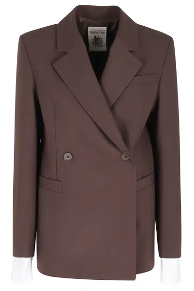 Semicouture Long-sleeved Suit Jacket In Brown