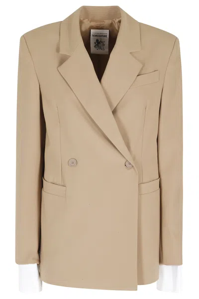 Semicouture Long-sleeved Suit Jacket In Brown